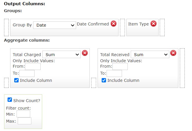 Screenshot of the Output columns of the Overall Sales Trends report.