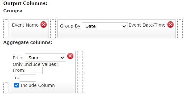 Screenshot of the Output columns of the Historical Ticket Sales Figures report.