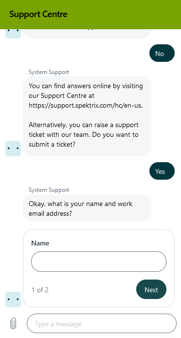 Raising a ticket through the Support Centre in the Spektrix system.