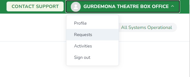 The Spektrix Support Centre Account dropdown.