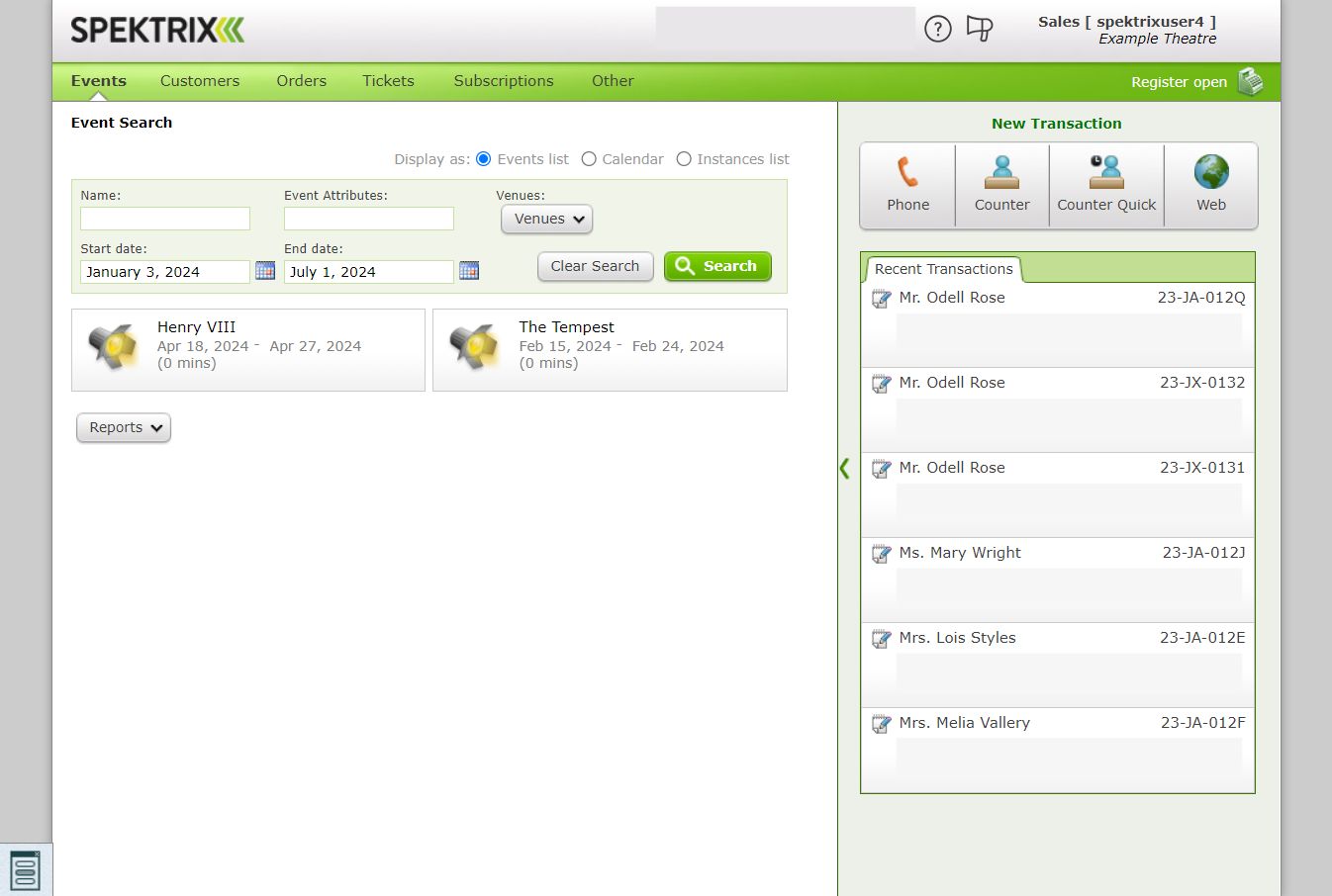 The Sales Interface.