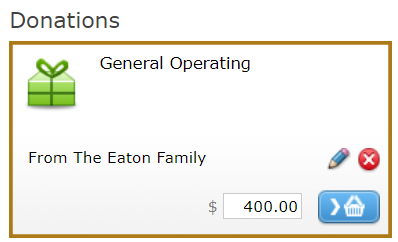 The Fund on the Donations screen with a Recognition Name.