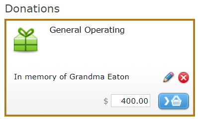 The Fund on the Donations screen with a Tribute.