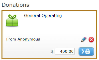 The Fund on the Donations screen with an Anonymous recognition.