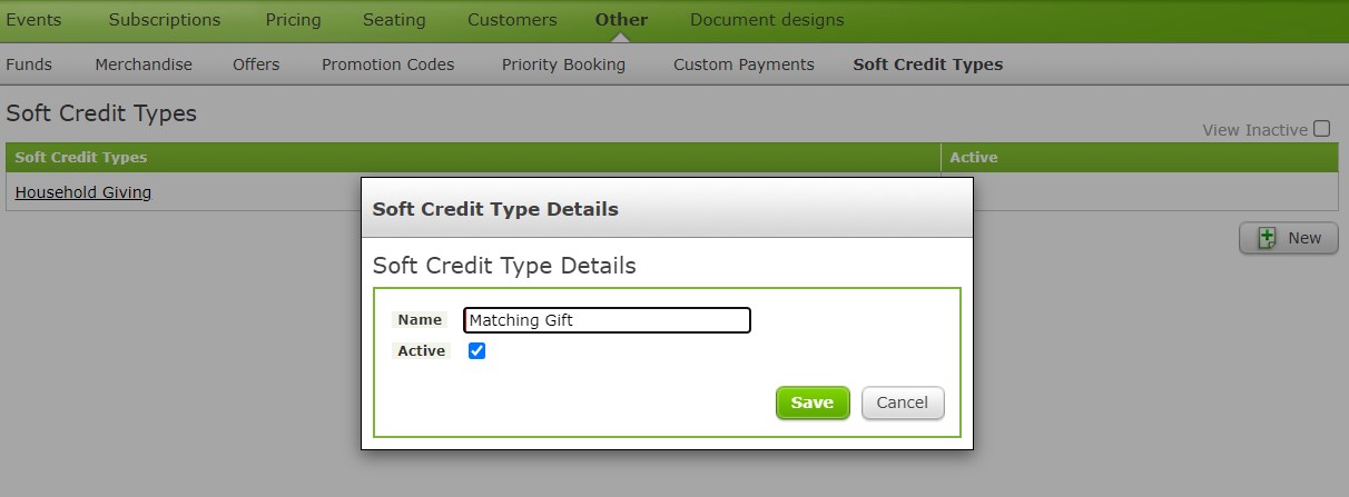Adding Soft Credit Type Details to the system.