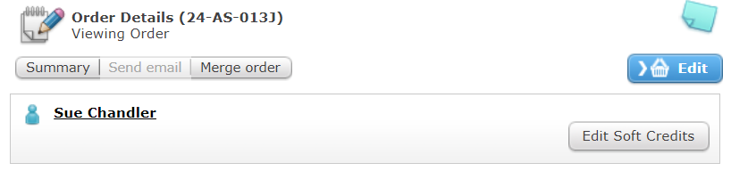 The Customer in the Basket/Cart with the Edit Soft Credit button.