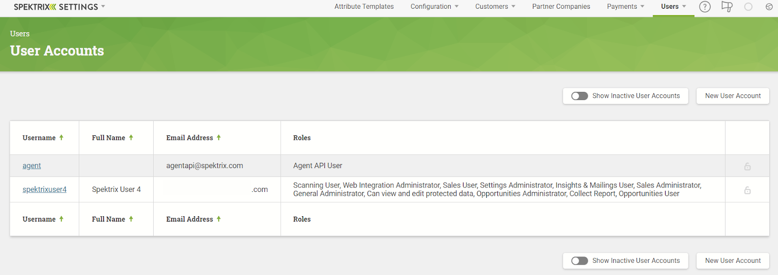 The User Accounts screen.