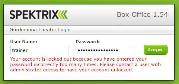 Locked account message.