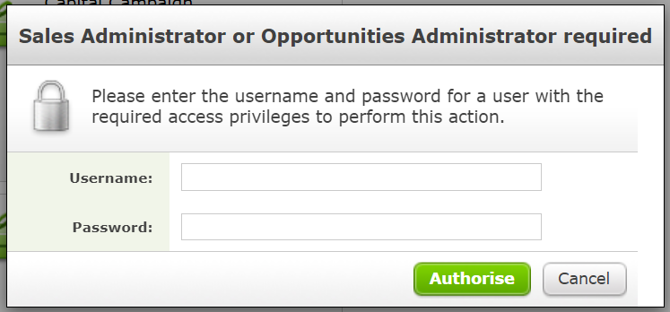 Adminstrator required pop-up.