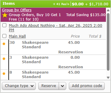 Reserved Tickets in a Basket/Cart.