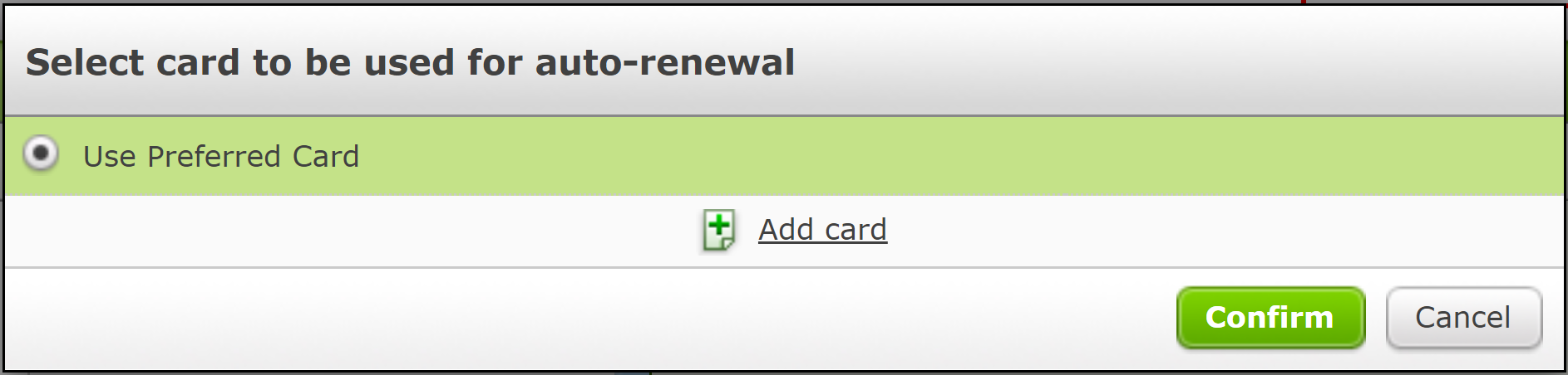 Select a card for auto renewal.