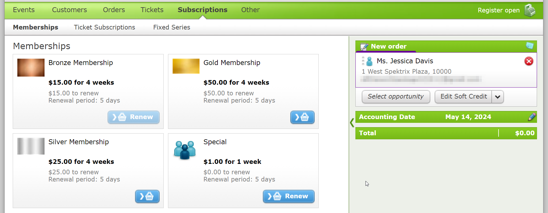 Memberships in the Sales Interface.