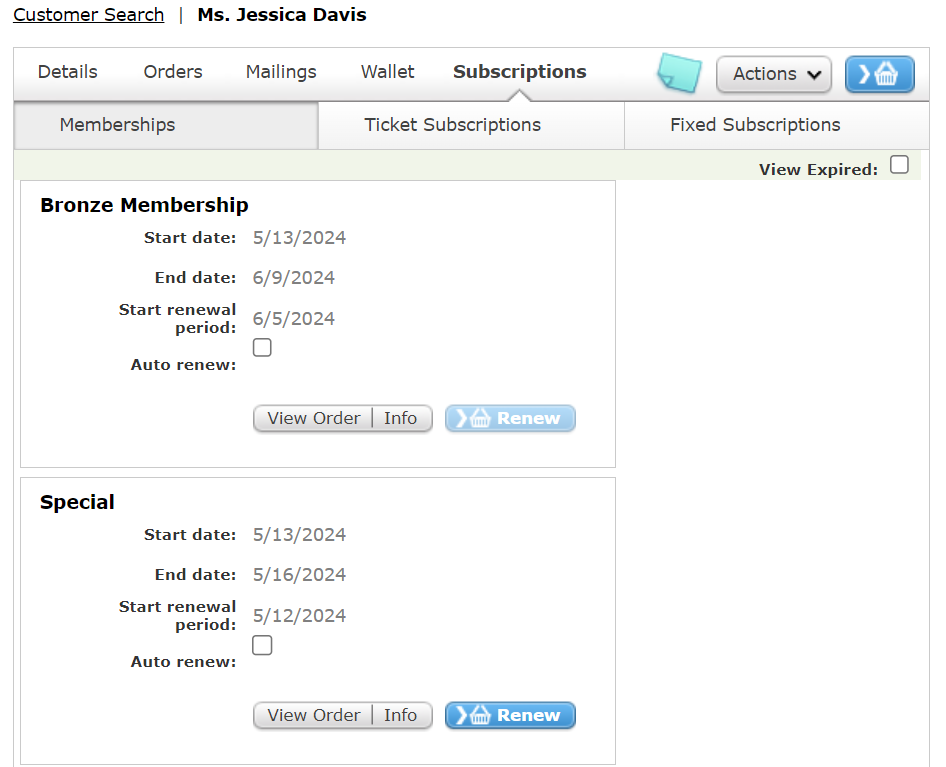 Memberships in the Customer Record.
