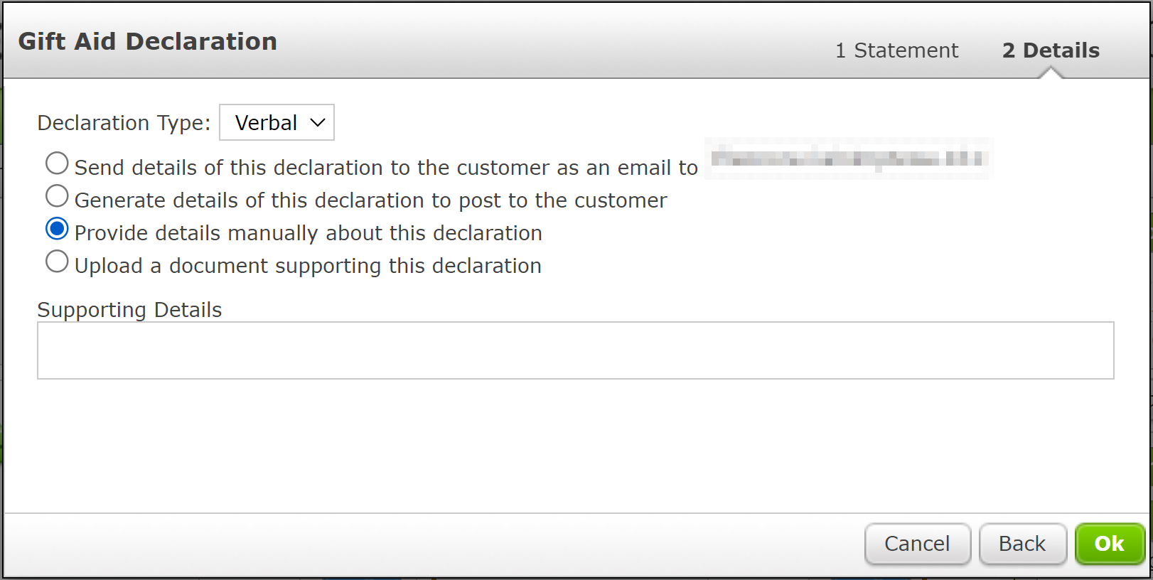 The Supporting Details text field.