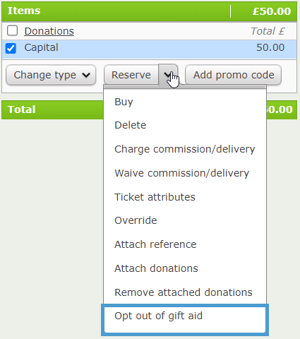 A Donation that has been selected with Opt out of gift aid selected from
  the dropdown.
