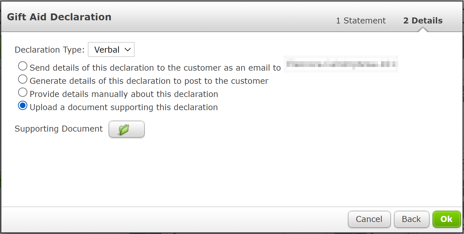 The Supporting Documents upload button.