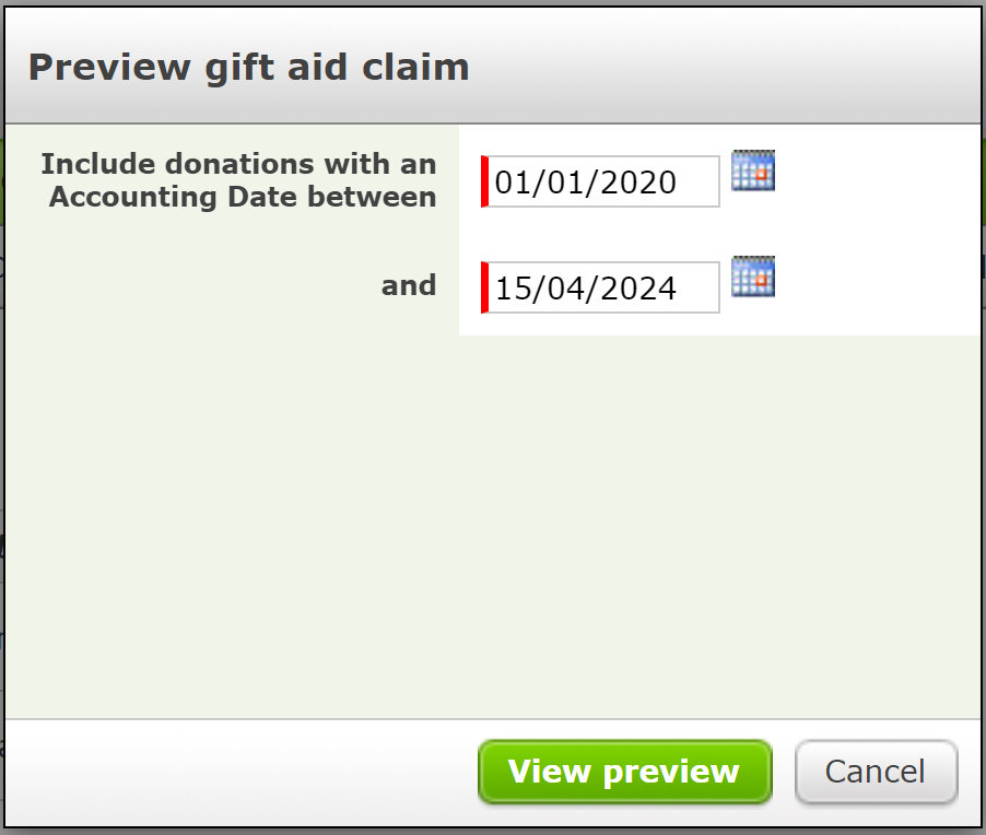 The Preview Claim pop-up.