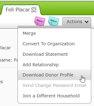 Download Donor Profile button.