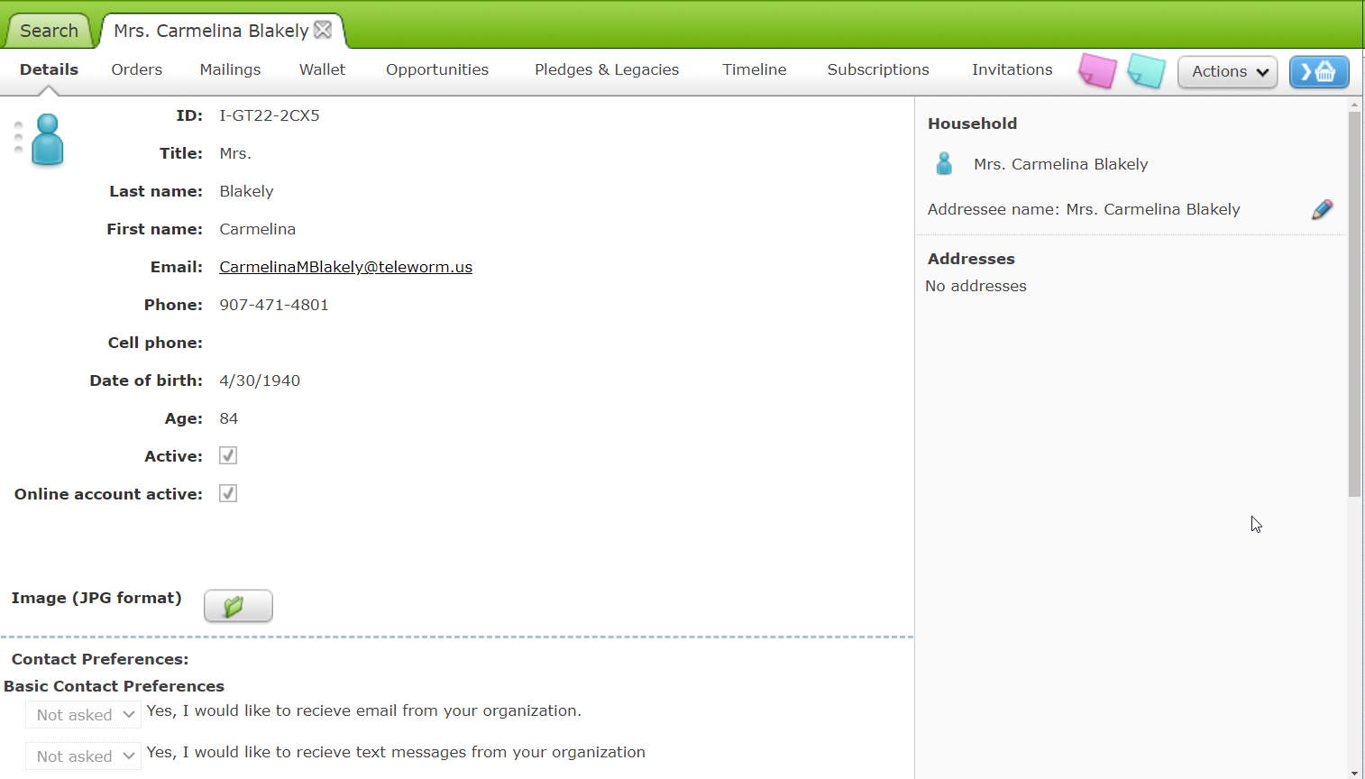 The Customer Record in the Opportunities Interface.