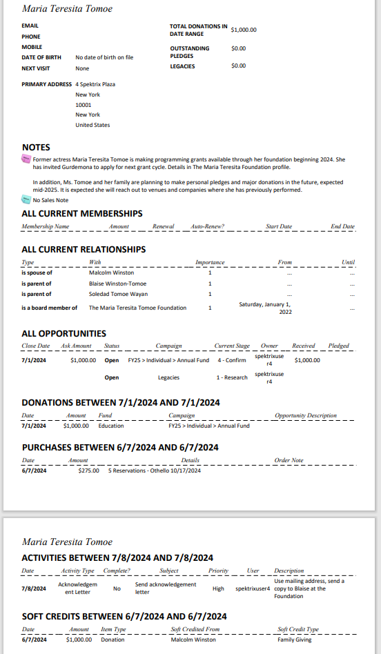 Donor Profile example.