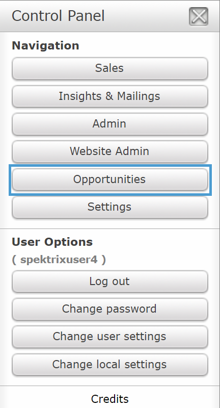 The Control Panel with Opportunities highlighted.