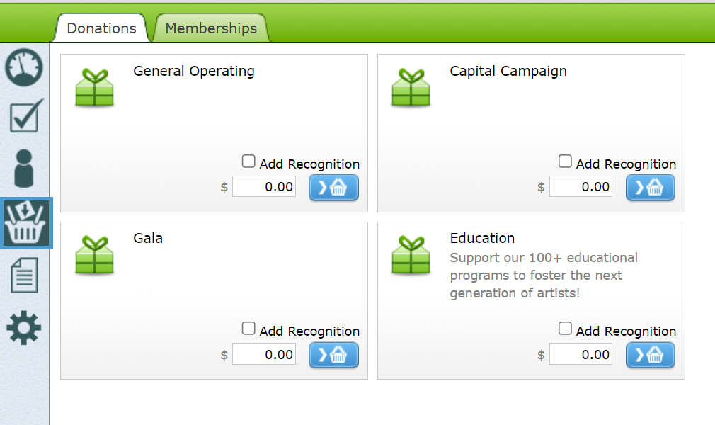 The Donations and Memberships Dashboard.