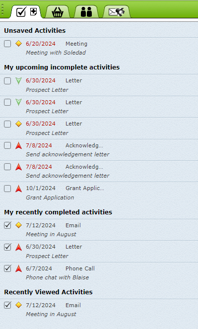 Activities in the Pinboard.