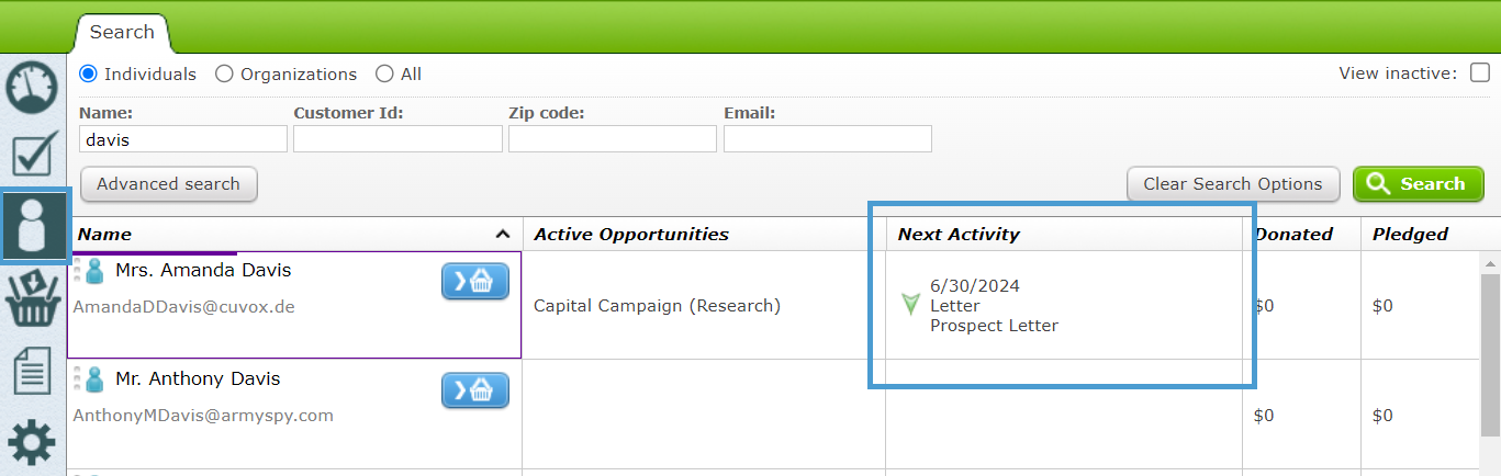 Activity in People Dashboard.