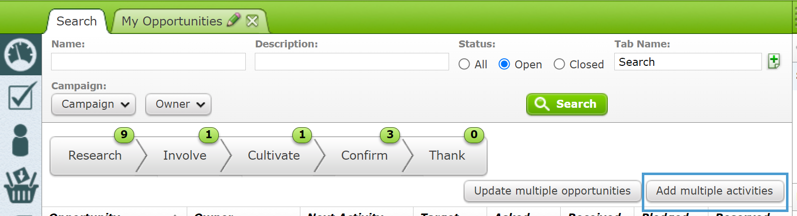 Add Multiple Activities button.