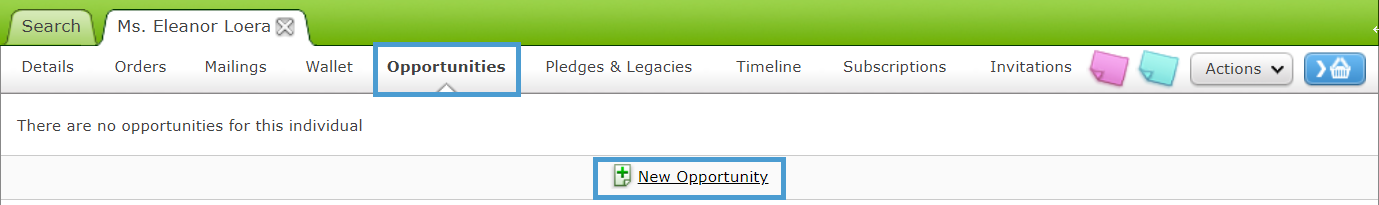 New Opportunity in the Customer Record.