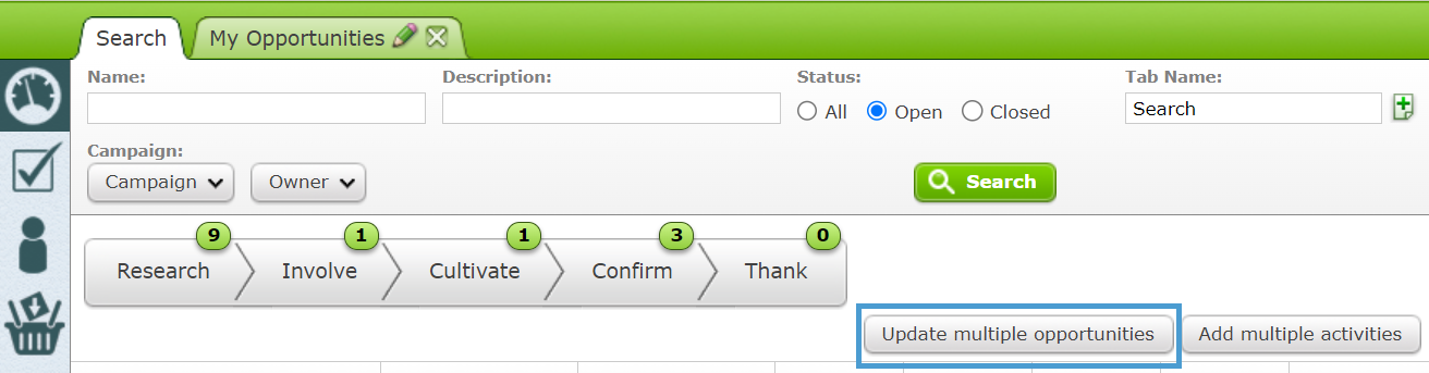 The Update multiple opportunities button.