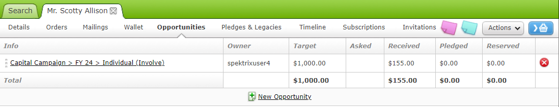 Opportunities Tab in the Customer Record.