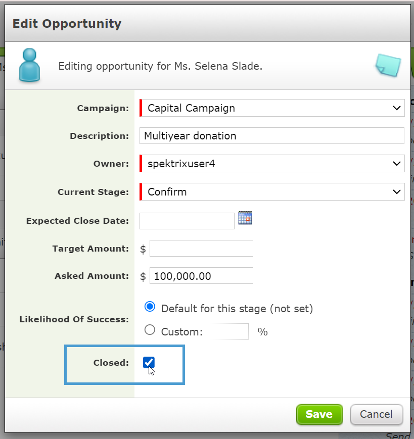 Closing an Opportunity.