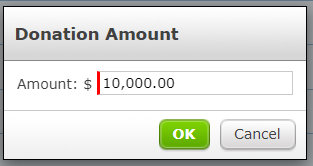 Donation amount pop-up.