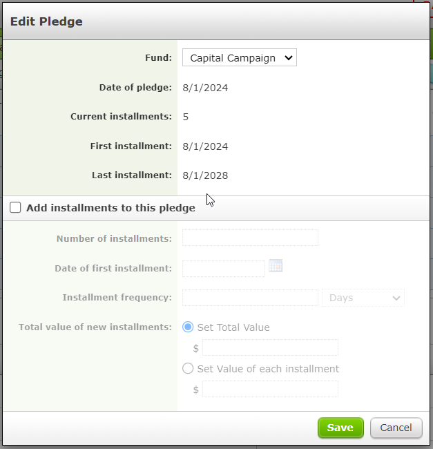 The Edit Pledge pop-up.