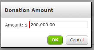 Donation amount pop-up.
