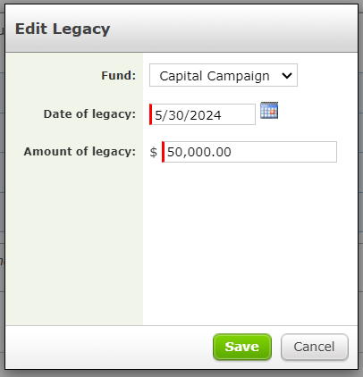 Edit Legacy pop-up.