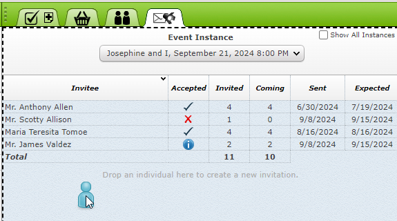 Dragging the Customer icon into the Invitation.