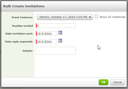 The Bulk Create Invitations screen.