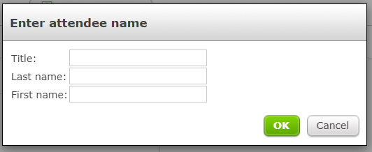 The Enter attendee name pop-up.