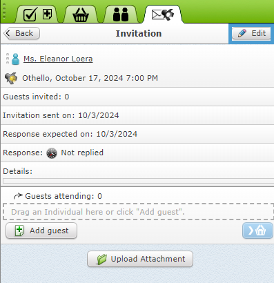 Editing the Invitation details.