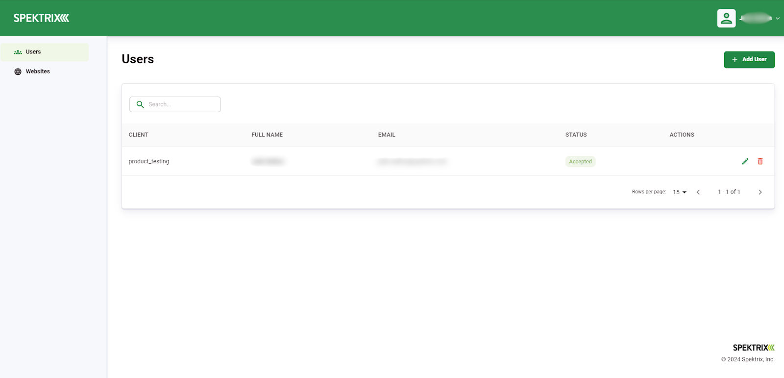 Users section of Spektrix Link.