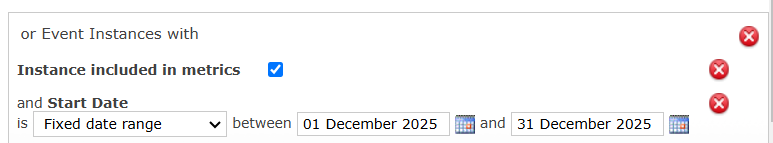 Adding the Start Date metric with a  fixed date range of December
    1, 2025 to December 31, 2025.