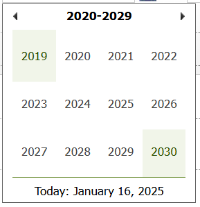 Date picker with years.