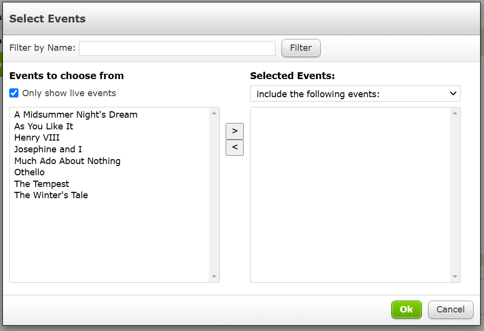 Example of selection screen metric.