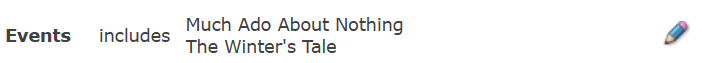 Events metric selected with Much Ado About Nothing and The Winter’s Tale.