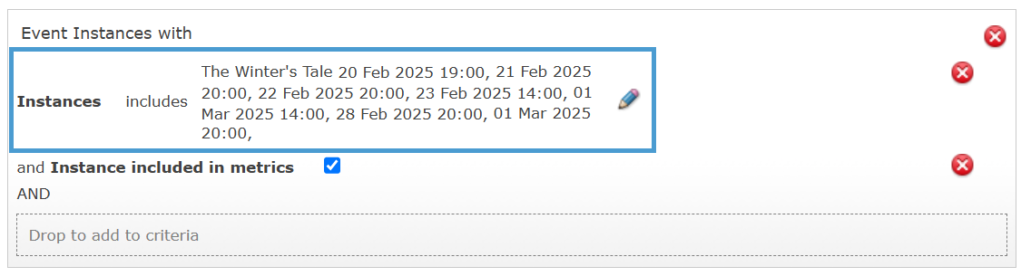 Event Criteria is specified in order to select all Instances to The Winter’s
  Tale.