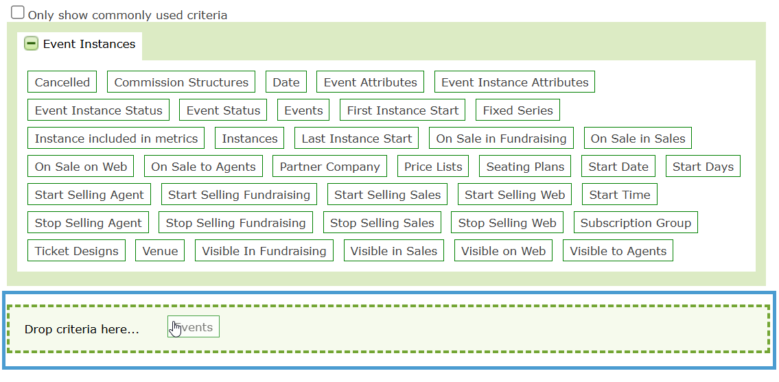 Dropping the Events metric into the drop criteria here box.