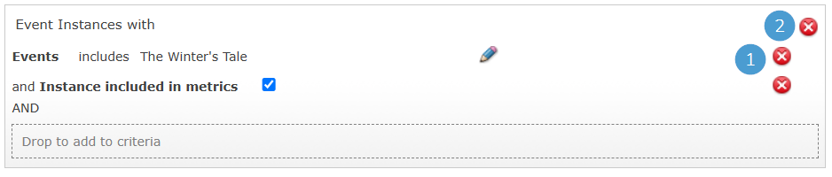 The red X buttons to remove criteria.