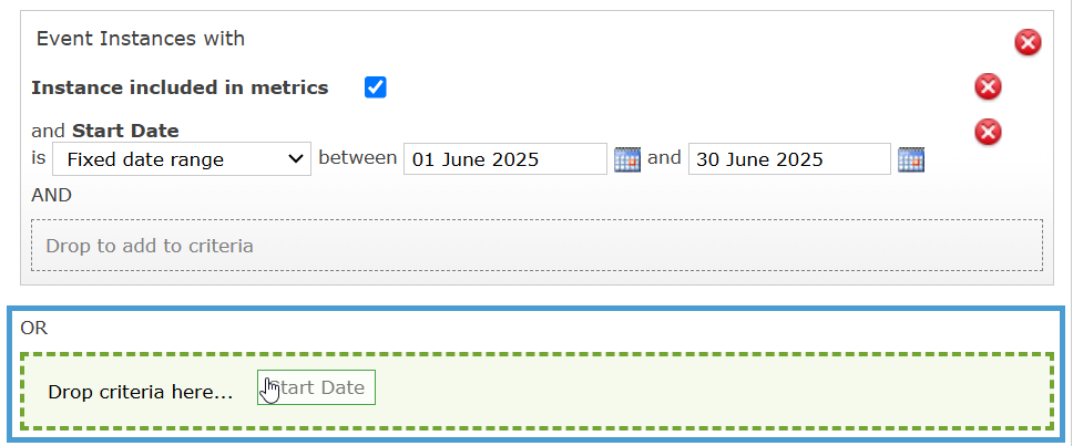 Adding another Start Date metric below the word OR.